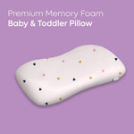ADMIRAE memory foam toddler pillow with colorful triangle pattern on white background