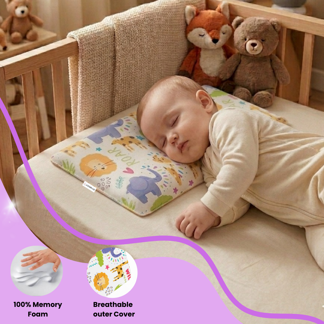 Admirae Premium Memory Foam Toddler Thin Pillow | Head, Neck & Back Support | Washable Removable Cover | Ideal for Sleeping, Reading & Resting | Age 2 to 9 Year | 20.5x11.5x2.5in | Animal Print