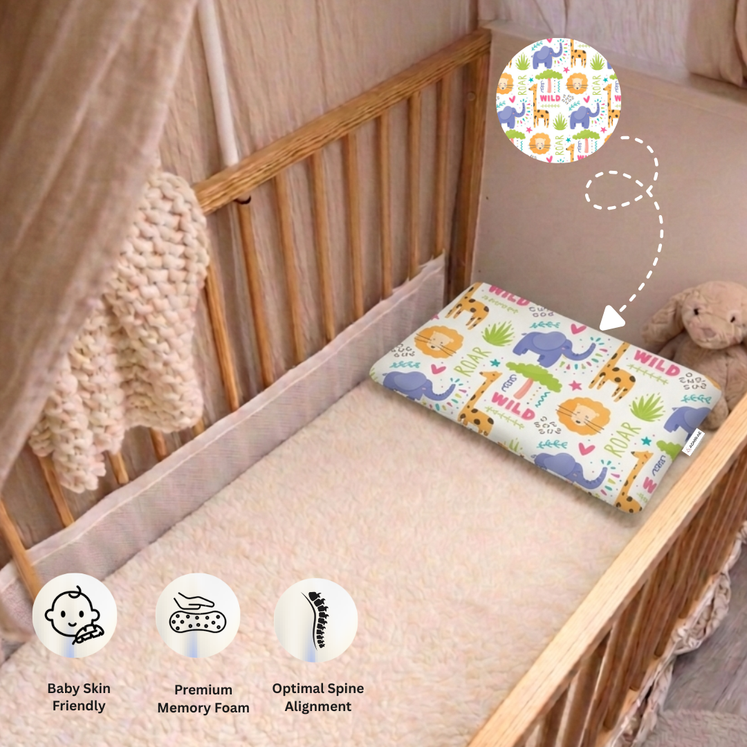 Admirae Premium Memory Foam Toddler Thin Pillow | Head, Neck & Back Support | Washable Removable Cover | Ideal for Sleeping, Reading & Resting | Age 2 to 9 Year | 20.5x11.5x2.5in | Animal Print