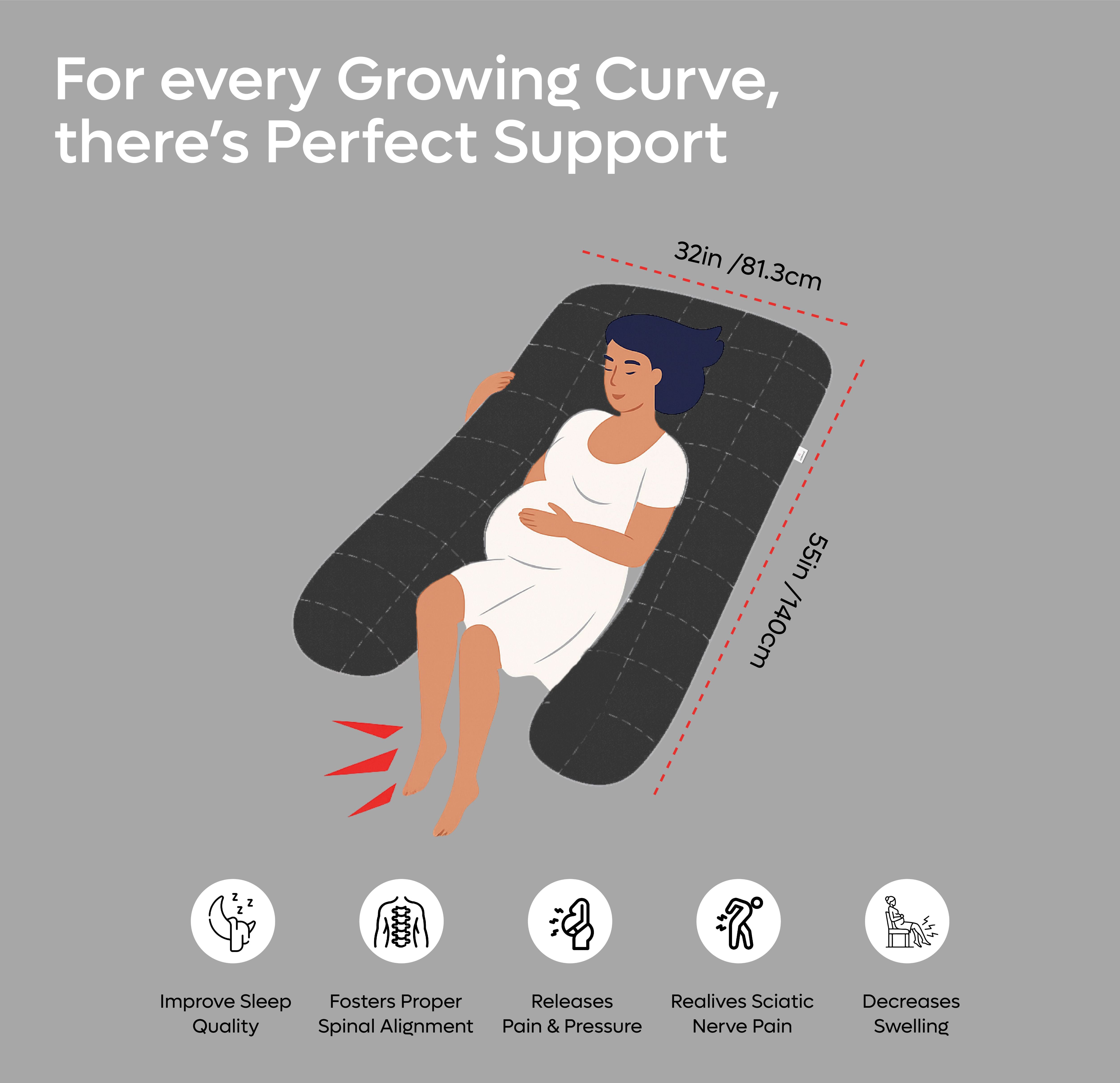ADMIRAE U shape pregnancy pillow providing support for pregnant woman to improve sleep and spinal alignment